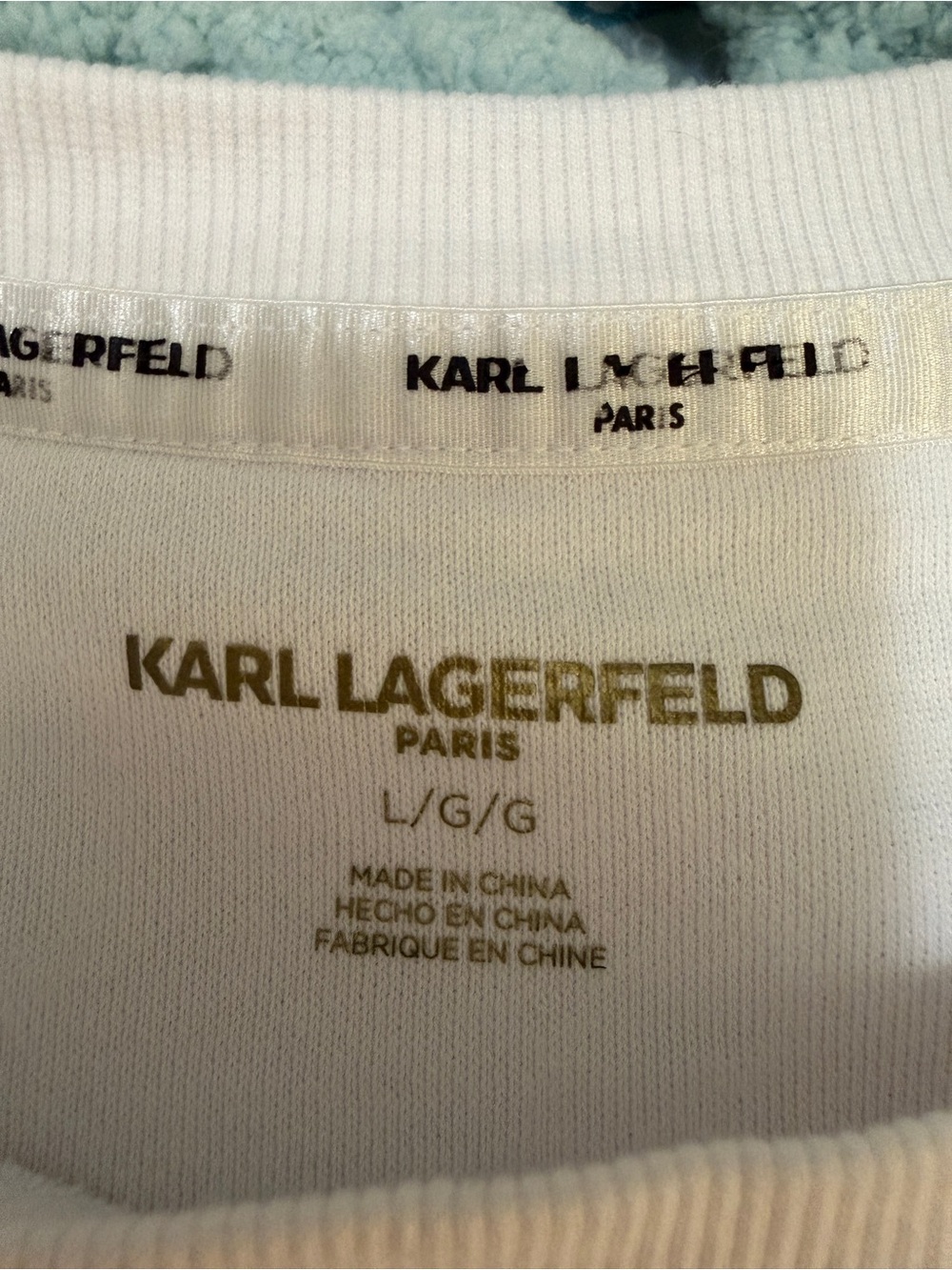 Karl Lagerfeld White Sweatshirt with Gold Lagerfeld Paris Emblem Sz Lg - Picture 11 of 15